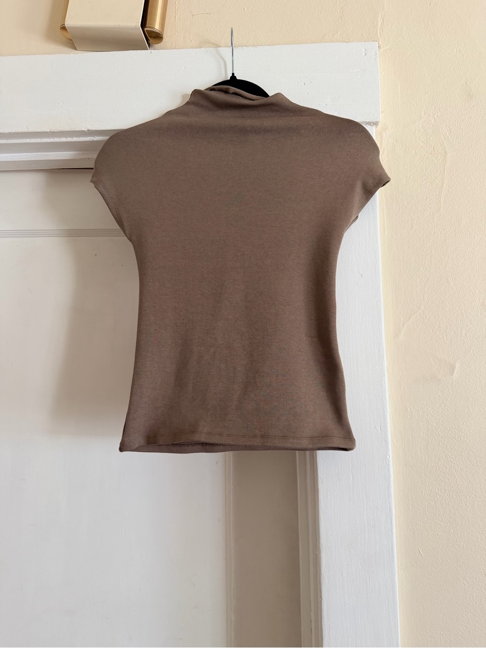 Zara Brown Short-Sleeve Mock Neck Top